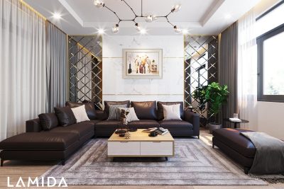 Thiết kế nội thất nhà ống 3 tầng đẹp với những món đồ nội thất có chất lượng tốt nhất. Bộ ghế sofa được làm bằng chất liệu da, êm giúp cho người ngồi cảm thấy dễ chịu và thoải mái. Không gian như sáng bừng màu sắc với thiết kế ti vi treo tường đem lại một không gian hiện đại và tinh tế. Không còn là bức tường trắng nữa mà thay vào đó là bức tường màu gỗ tạo cảm giác cơi nới không gian.